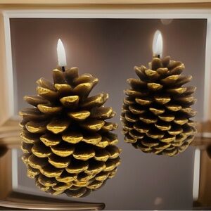 2 Pcs Pine Cone Flameless Candles, LED Candles w/6 Hr Timer Unscented Real Wax